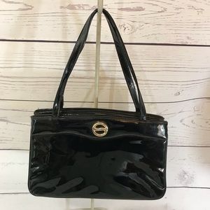 Vintage Black Patent Leather Swagger Style Handbag